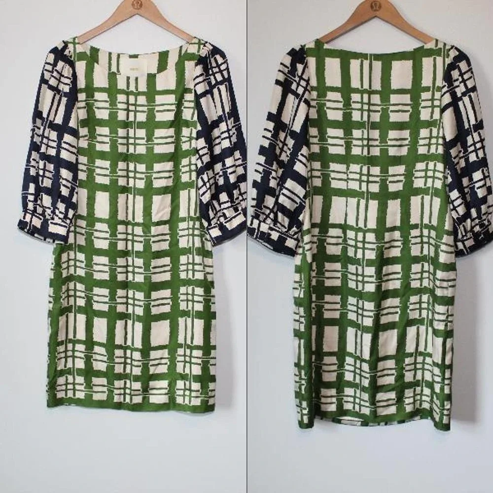 ✨2/$20 Anthropologie Maeve 100% Silk Abstract Shift Dress 4 Resort Vacation Mod - Picture 12 of 12